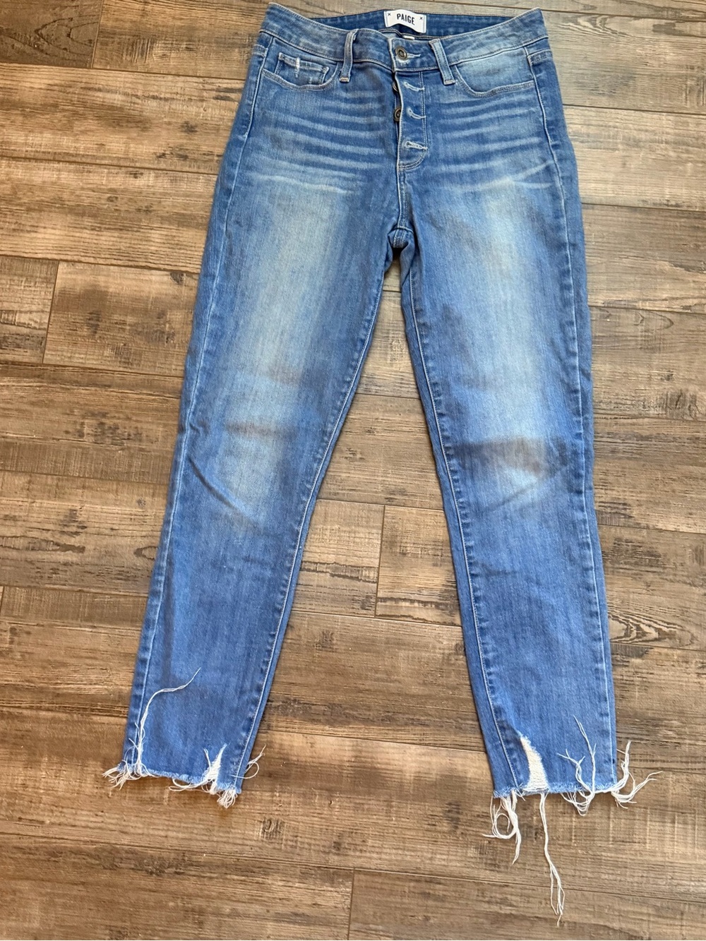 PAIGE Light Blue High-Rise hoxton Crop Distressed
